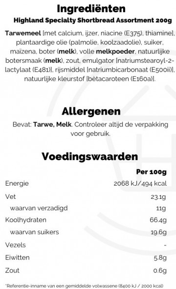 Highlandspecialty shortbread ingredienten