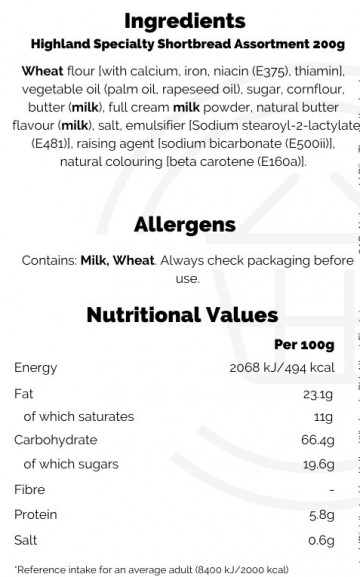 Highlandspecialty shortbread ingredients
